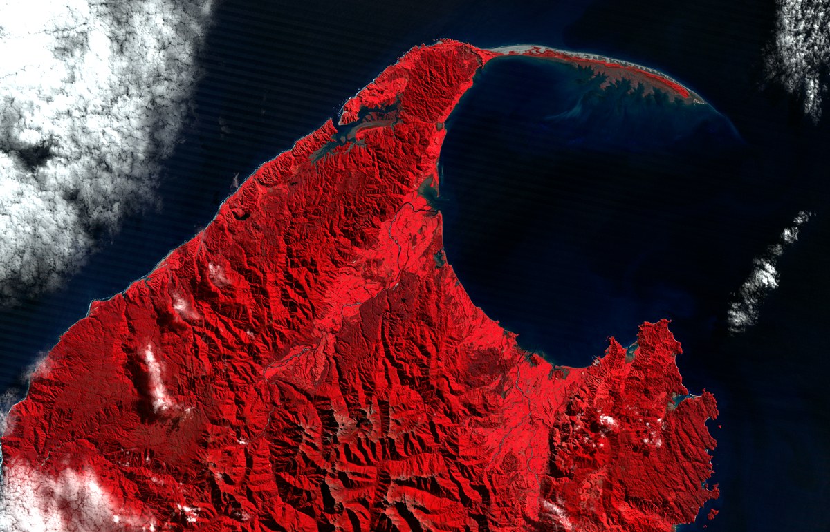 Landsat 4 Thematic Mapper colour infrared scene of the same ground, April 1989.